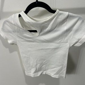 Aura ribbed crop top, with shoulder cut out